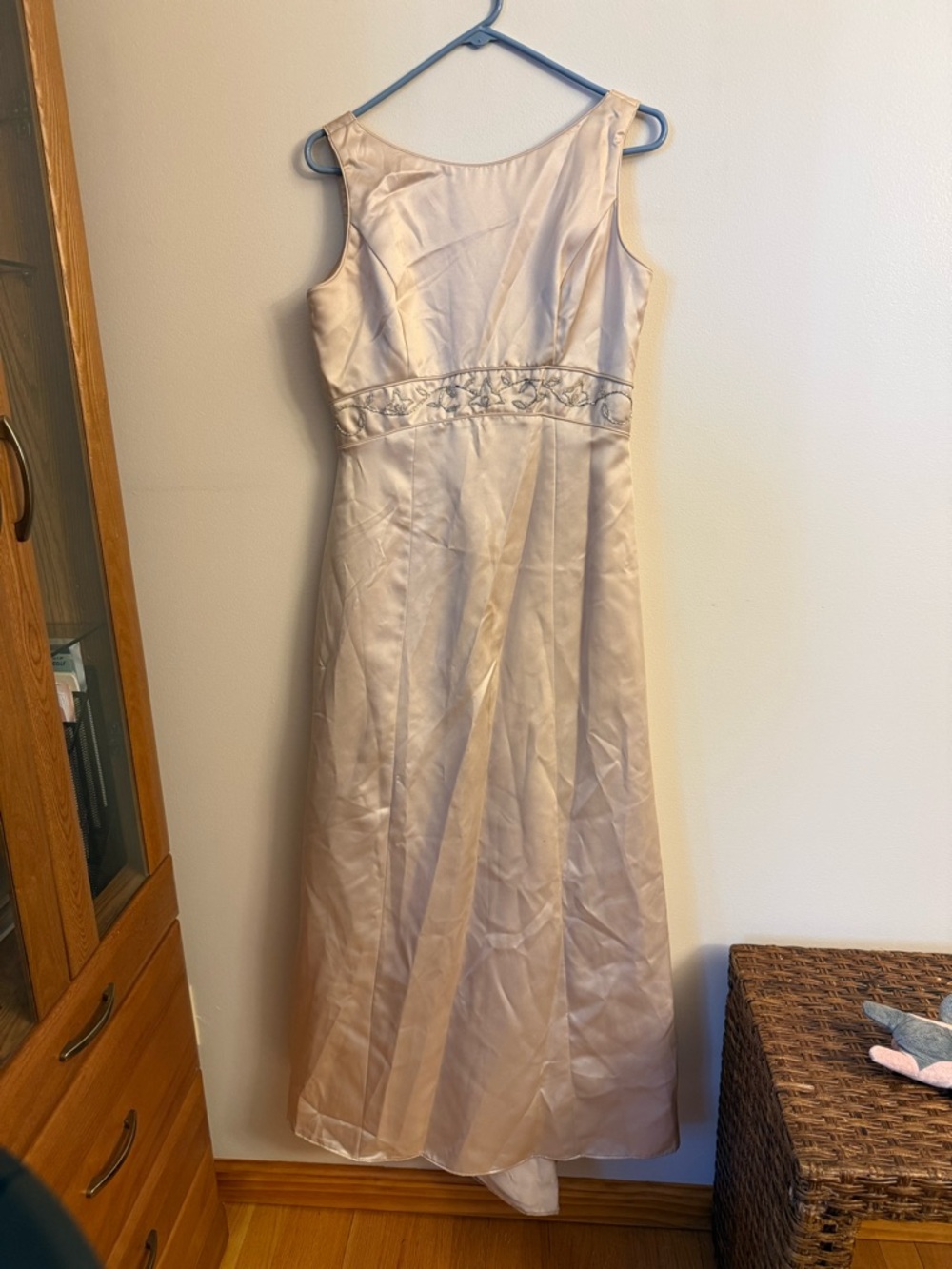 Oleg Cassini Champagne Satin Flower-Embellished Waist Girls' Formal Dress